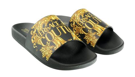 Buy Versace Jeans Couture Black/Gold Baroque Logo Pool Slide-40 for ...