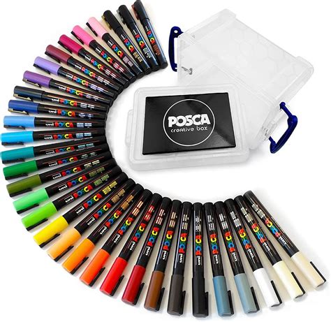 POSCA PC-3M 32-Color Set in Clear Plastic Tub for India | Ubuy
