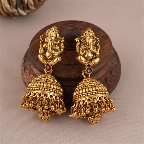 Antique gold plated floral necklace set with jhumka earring - smarsjewelrys