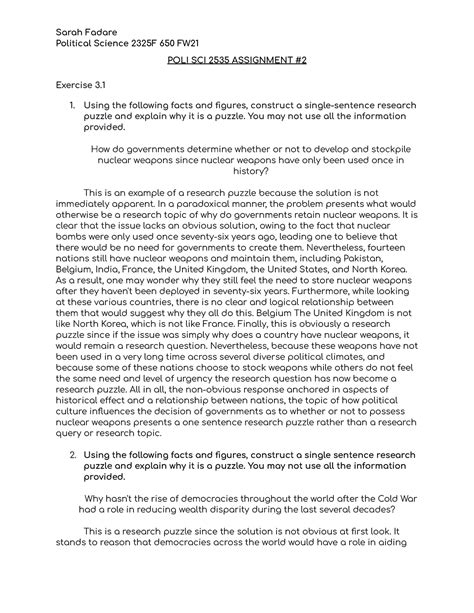 POLI SCI 2535 Assign #2 Sarah Fadare - Sarah Fadare Political Science ...
