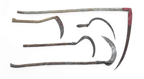 Premium Photo | Scythe, sickle, set of agricultural tools isolated on white