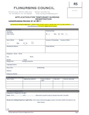 Fiji Nursing Council Temporary Registration Form - Blank Fillable ...