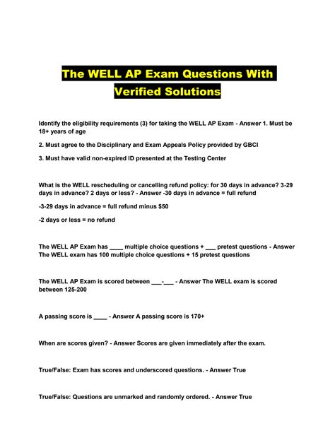 SOLUTION: The well ap exam questions with verified solutions - Studypool
