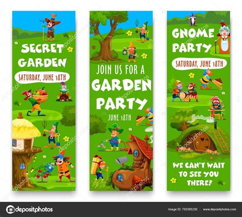 Personajes Enanos Gnomos Jardín Dibujos Animados Edificios Casas Cuento ...