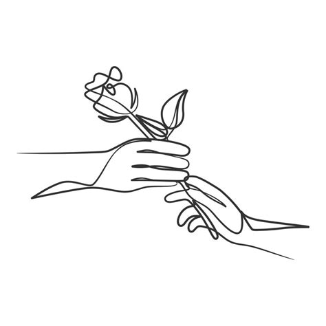 Desenho de arte de linha contínua de uma mão segurando uma flor. Mão ...