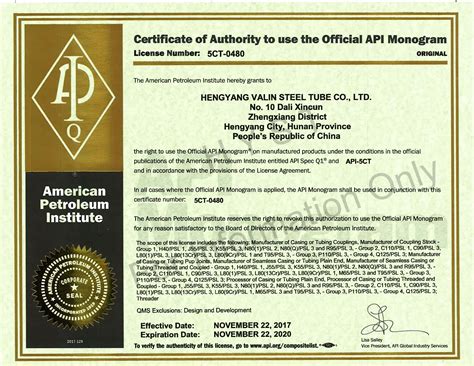 API 5CT Certificate-hysteeltube