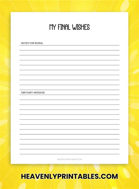 Final Wishes Planner (Free PDF Printable) - Heavenly Printables
