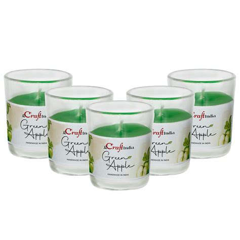 Set of 5 Green Apple Scented Glass Candle - eCraftIndia Online