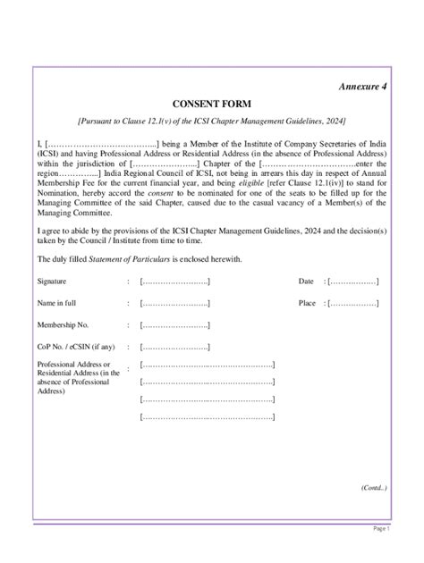Fillable Online Icsi Chapter Management Consent Form 2024 Fax Email ...