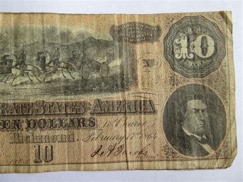Original Confederate States Of America 10 Dollar confederate currency ...
