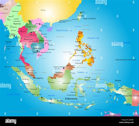 Vector color southeast asia map Stock Photo - Alamy