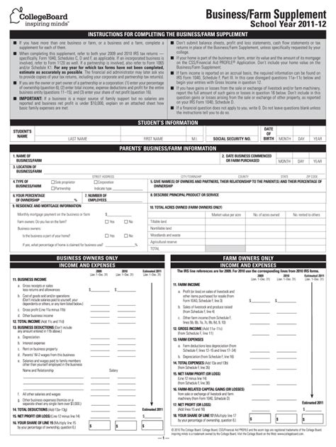 2011 College Board Business/Farm Supplement Form Fill Online, Printable ...