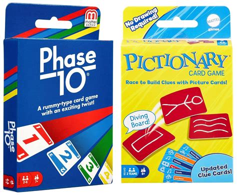 Mattel All Phase 10 Card Game, Multi Color&Games PICTIONARY Card Games ...