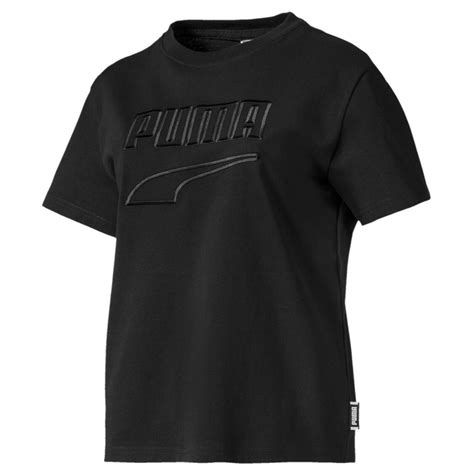 Puma Downtown Tee Womens Black T-Shirt Casual Logo Top 595691 01