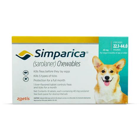 Zoetis Simparica 40mg (Sarolaner) Chewable Tablet For Dogs - 10-20kg ...