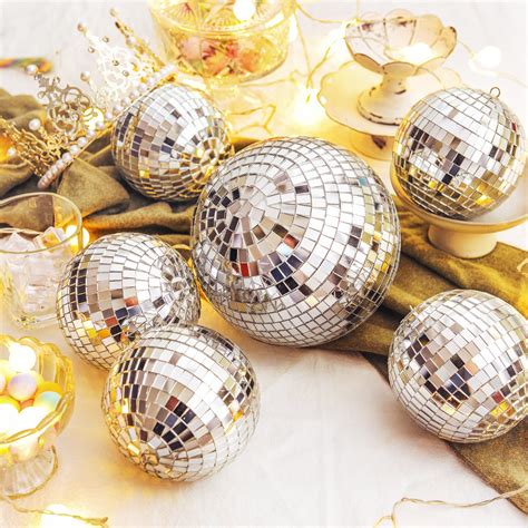 4 Pack Large Disco Ball Silver Hanging Disco Balls Reflective Mirror ...