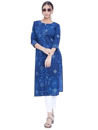 Buy Jevi Prints Women’s Cotton Printed Straight Kurta | Long Jaipuri ...