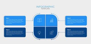 Modern blue infographic template with 4 steps and icons for business ...