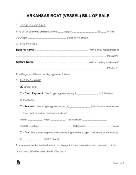Free Arkansas Boat Bill of Sale Form - PDF | Word – eForms
