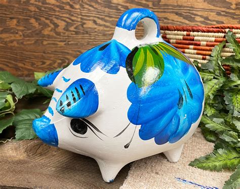 Painted Mexican Pottery Piggy Bank -Purple - Mission Del Rey Southwest LLC
