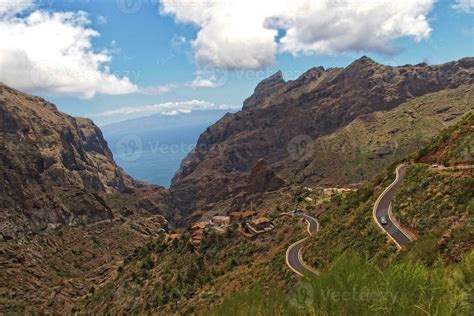 interesting narrow winding picturesque dangerous road to the city of ...