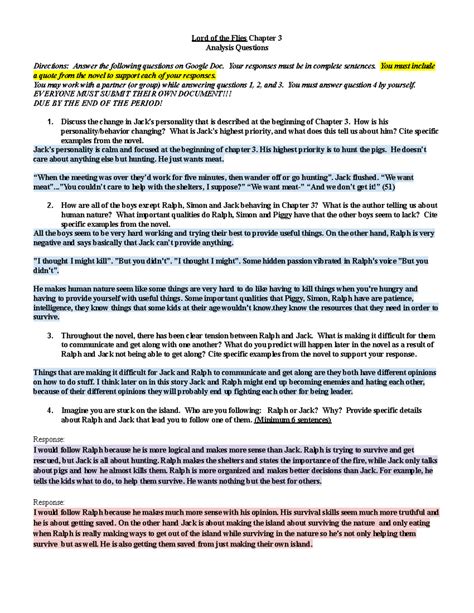 Lord Of The Flies Ch 3 Questions - Lord of the Flies Chapter 3 Analysis ...