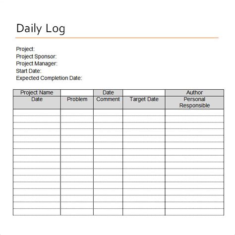 Image result for Free Printable Daily Log