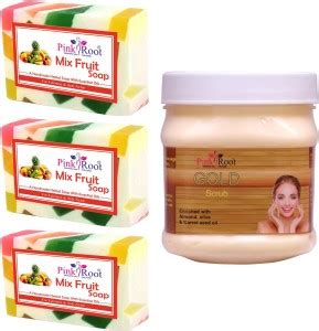 PINKROOT Mix Fruit Soap Pack of 3 with Gold Scrub 500gm Price in India ...