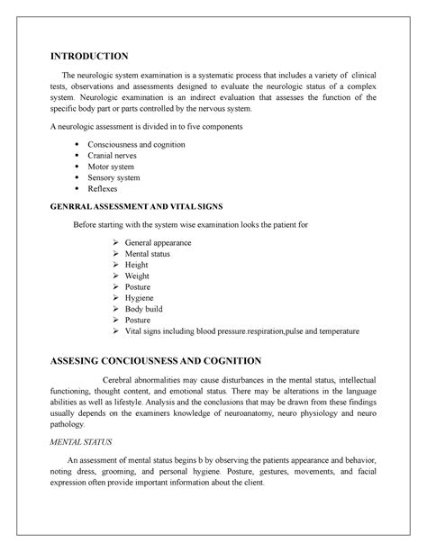 Neurological Assessment: overview - INTRODUCTION The neurologic system ...