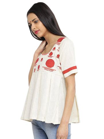 Off White Handloom Box Pleat Flare Top – Prathaa - weaving traditions