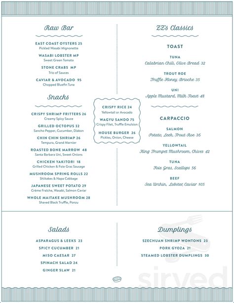 ZZ's Club menu in Miami, Florida, USA