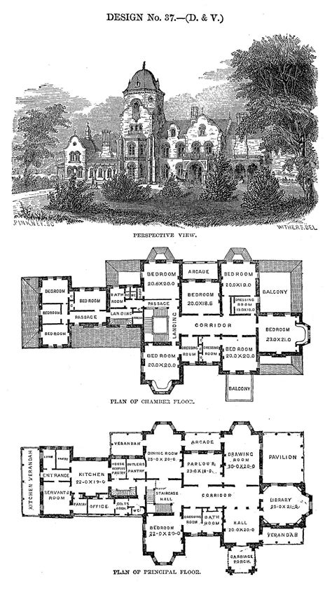 Villas & Cottages (1872) | Mansion floor plan, Vintage house plans ...