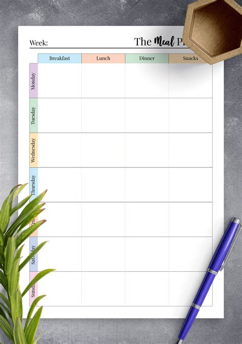 Printable Weekly Meal Planner Template With Snacks
