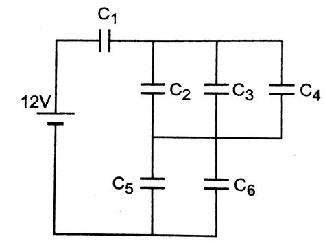 In the circuit shown, `C_(1) = C_(5) = C_(6) = 6.0 muF and C_(2) = C_(3 ...