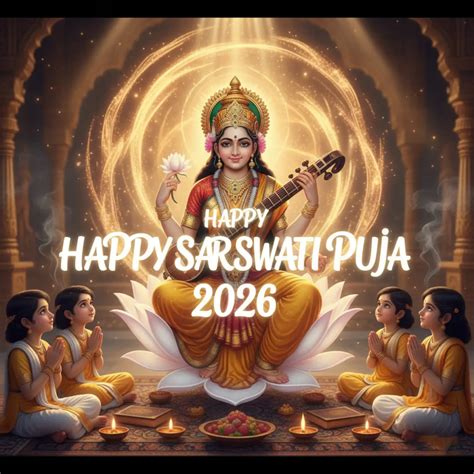 Happy Saraswati Puja 2026 Creative Poster (HD) – Free