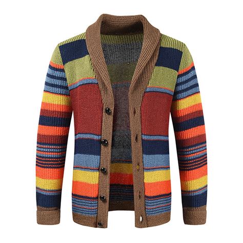 jsaierl Mens Cardigan Sweaters Knit Shawl Collar Button Down Color ...