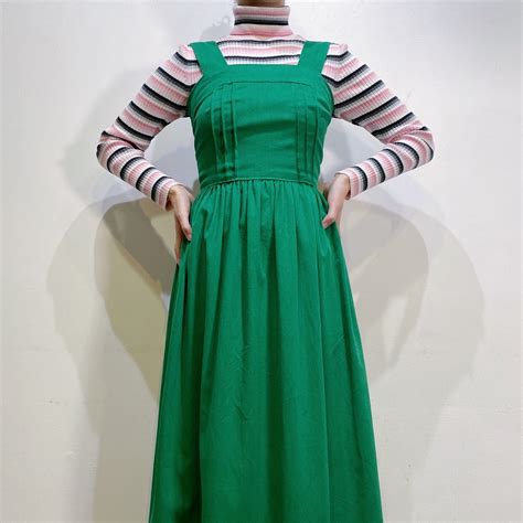 70s green cotton jumper dress【859】 | LEMON
