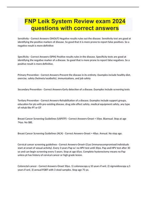 FNP Leik System Review exam 2024 questions with correct answers - FNP ...