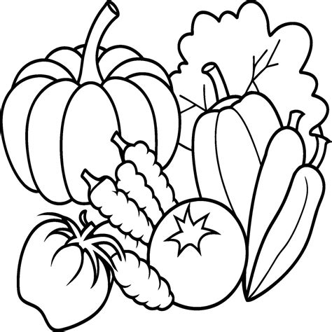 Organic various vegetable coloring pages. Vegetable outline for ...
