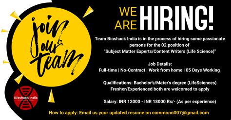 Bioshack Hiring Life Sciences Subject Matter Specialists/Content Writers