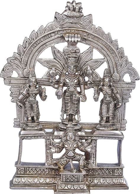 Buy Exotic India Lord Vishnu with Lakshmi and Bhudevi on Garuda ...