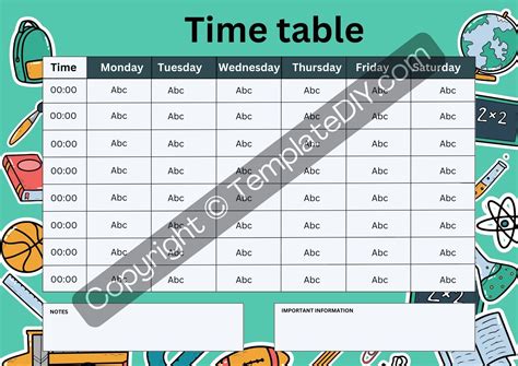 Time Table Chart for Kindergarten Printable Template PDF