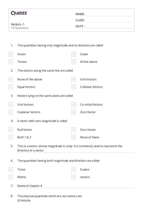50+ vectors worksheets for 11th Class on Quizizz | Free & Printable