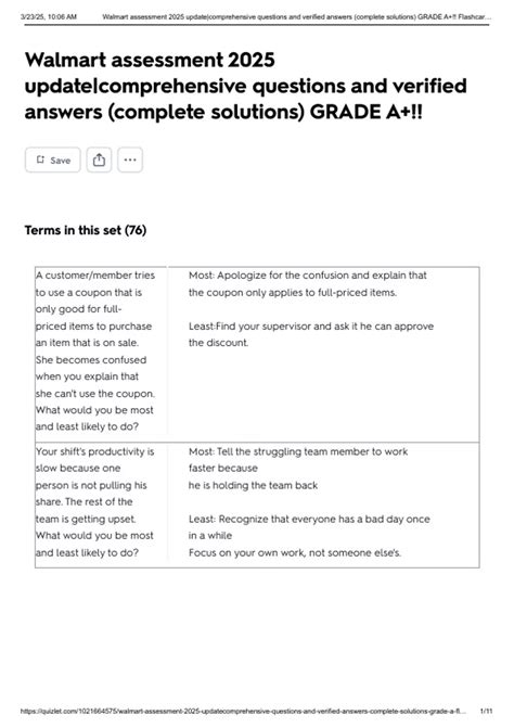 Walmart assessment 2025 update|comprehensive questions and verified ...