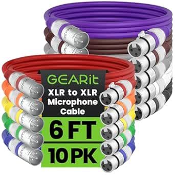 GearIT XLR Male to Female Microphone Cable (6 Feet, Multicolor 10-Pack ...