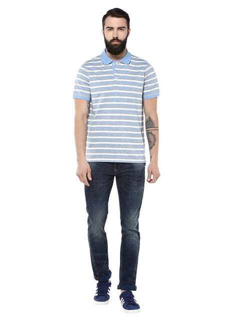 Polo Collar Cotton Poly Striped T-Shirt for Men