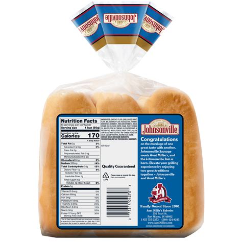 Johnsonville Brat & Sausage Buns, Baked by Aunt Millie's, 6 Count, 17 ...