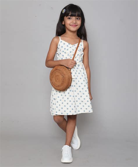 Girls White & Blue Polka Dot Printed Overlap Singlet Dress – taffykids