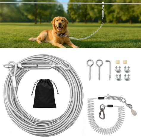 Amazon.com : VST Dog Tie Out Runner for Yard,Dual Shock-Absorbing 50FT ...