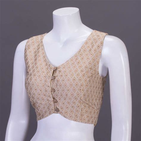 Cream Banarasi Silk Blouse 10064281 – Avishya.com